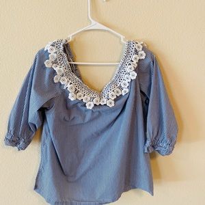 ELLE Striped Flower Blouse